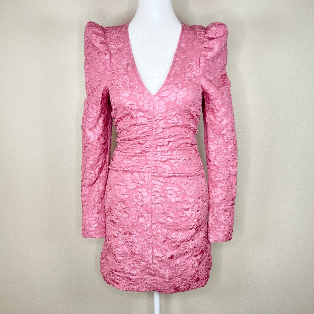 GANNI Pink Floral Jacquard Tonal Long Sleeve Romantic Barbiecore Mini Dress NWT - Picture 7 of 15